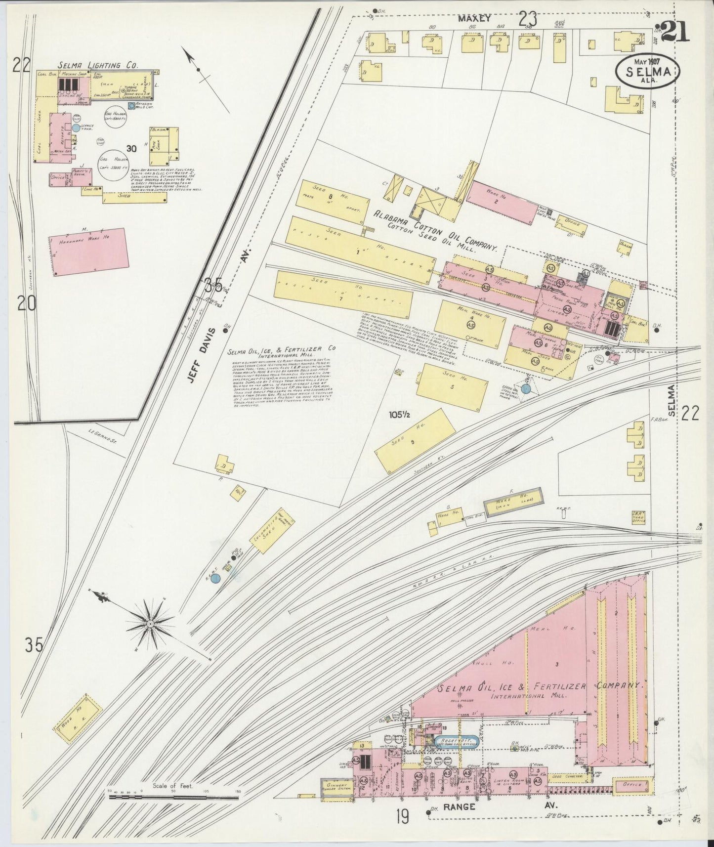 Sanborn Fire Insurance Map from Selma, Dallas County, Alabama (1907), Sheet #0021 - Complete Map Set gallery image, historic Sanborn map, vintage wall art, Alabama Alabama