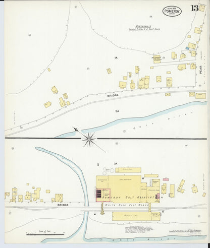 Sanborn Fire Insurance Map from Pomeroy, Meigs County, Ohio (1908), Sheet #0013 - Historic Sanborn Fire Insurance Map Print, vintage old map wall art, antique decor, genealogy gift, Ohio Ohio map