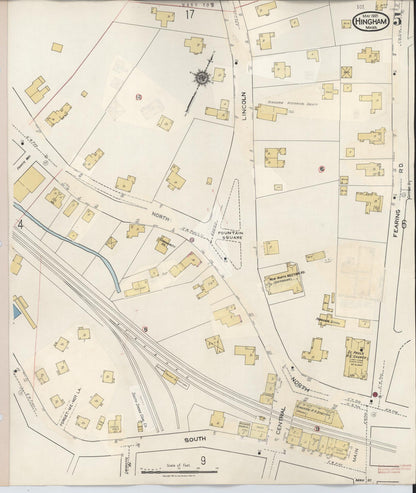 Sanborn Fire Insurance Map from Hingham, Plymouth County, Massachusetts (1948), Sheet #0005 - Historic Sanborn Fire Insurance Map Print, vintage old map wall art, antique decor, genealogy gift, Massachusetts Massachusetts map