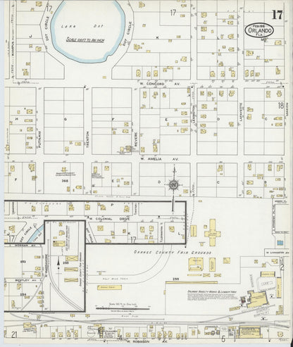 Sanborn Fire Insurance Map from Orlando, Orange County, Florida (1919), Sheet #0017 - Historic Sanborn Fire Insurance Map Print, vintage old map wall art, antique decor, genealogy gift, Florida Florida map