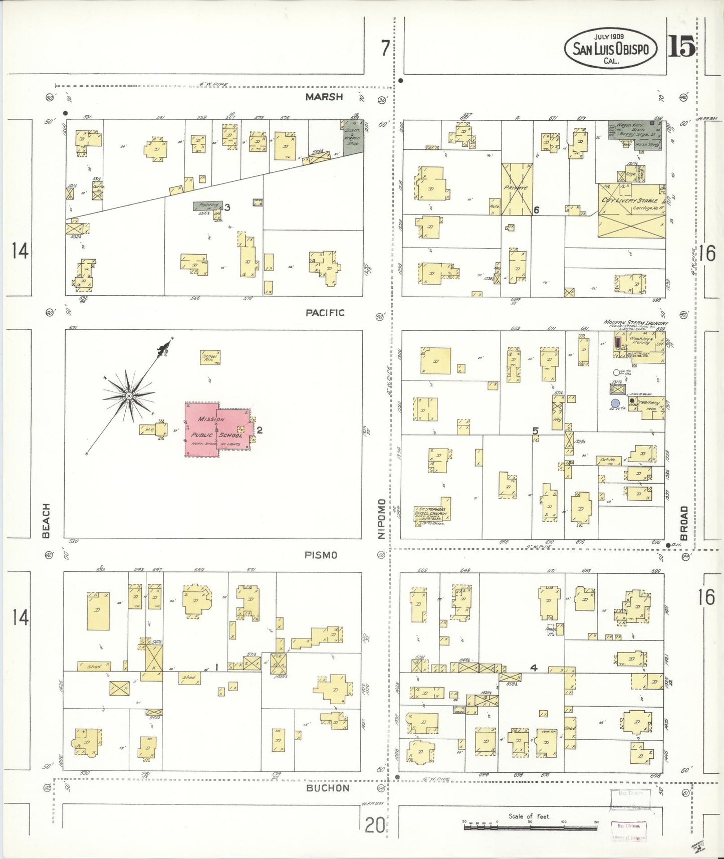 Sanborn Fire Insurance Map from San Luis Obispo, San Luis Obispo County, California (1909), Sheet #0015 - Complete Map Set gallery image, historic Sanborn map, vintage wall art, California California
