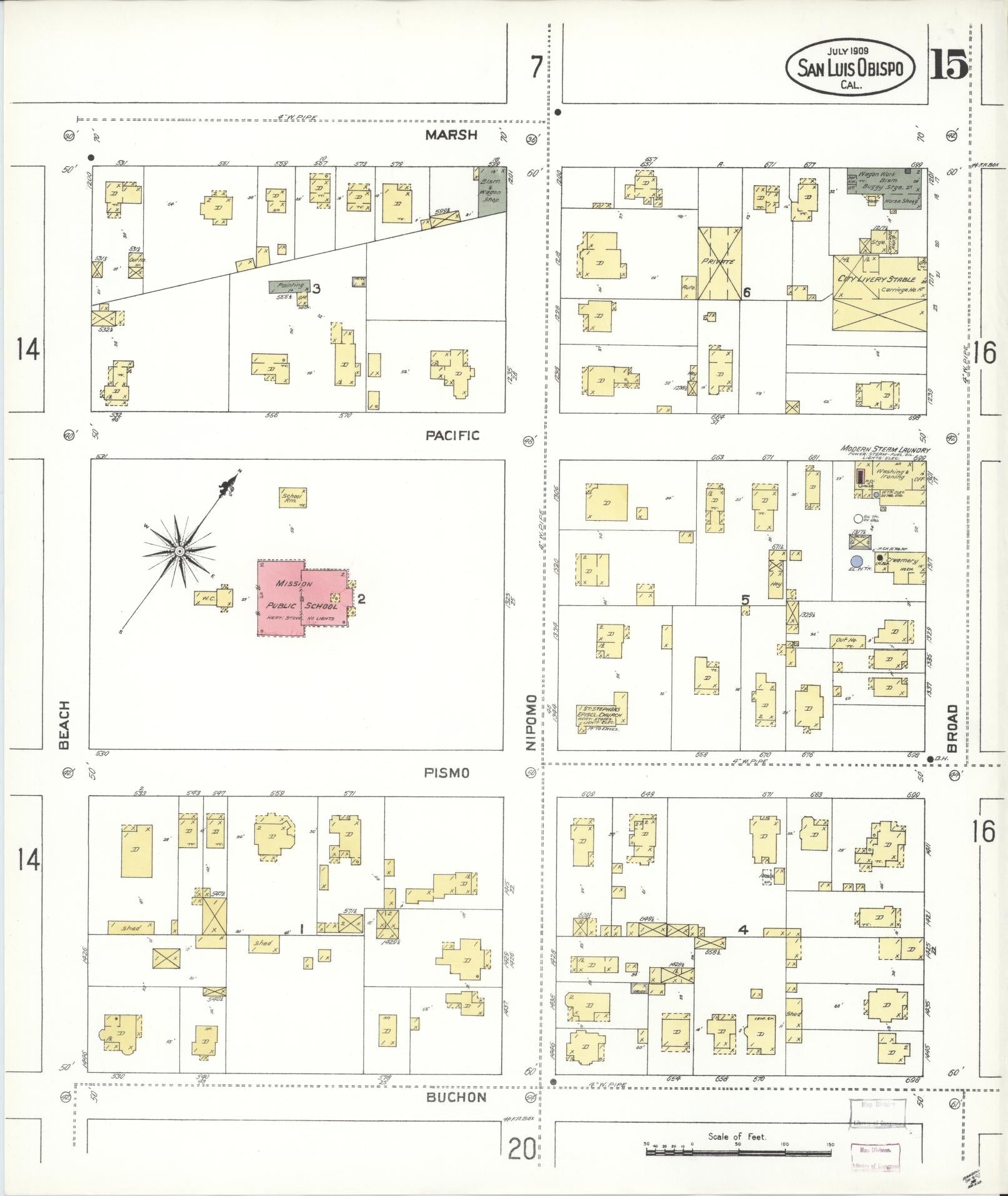 Sanborn Fire Insurance Map from San Luis Obispo, San Luis Obispo County, California (1909), Sheet #0015 - Complete Map Set gallery image, historic Sanborn map, vintage wall art, California California