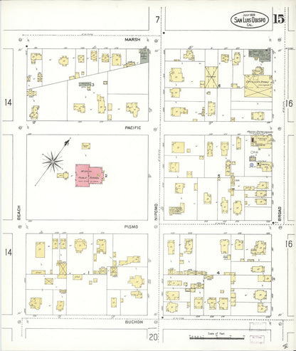 Sanborn Fire Insurance Map from San Luis Obispo, San Luis Obispo County, California (1909), Sheet #0015 - Complete Map Set gallery image, historic Sanborn map, vintage wall art, California California