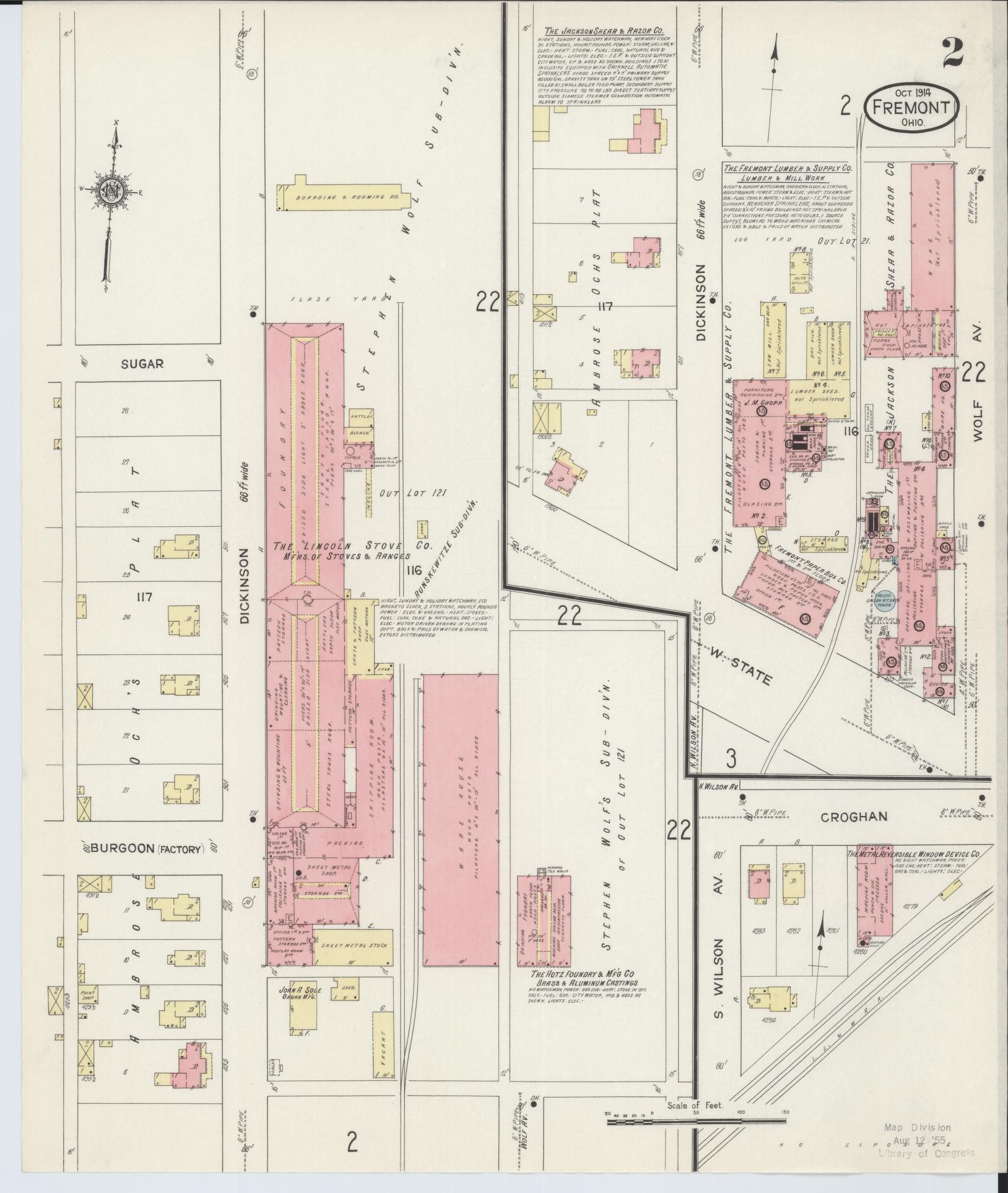 Sanborn Fire Insurance Map from Fremont, Sandusky County, Ohio (1914), Sheet #0002 - Historic Sanborn Fire Insurance Map Print, vintage old map wall art, antique decor, genealogy gift, Ohio Ohio map