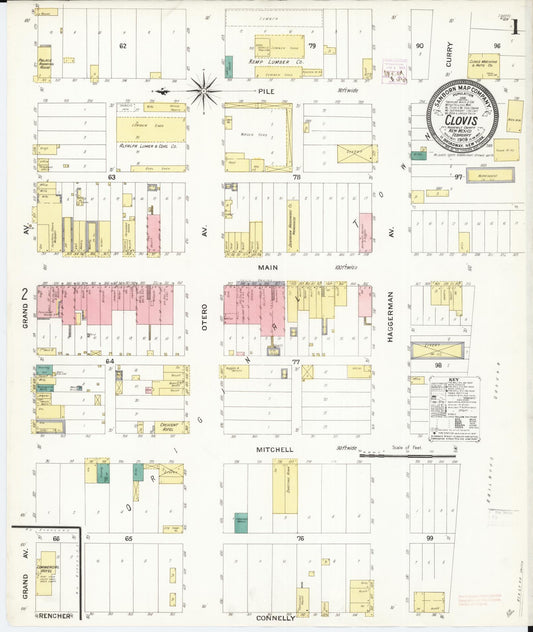 Sanborn Fire Insurance Map from Clovis, Curry County, New Mexico (1909), Sheet #0001 - Historic Sanborn Fire Insurance Map Print, vintage old map wall art, antique decor, genealogy gift, New Mexico New Mexico map