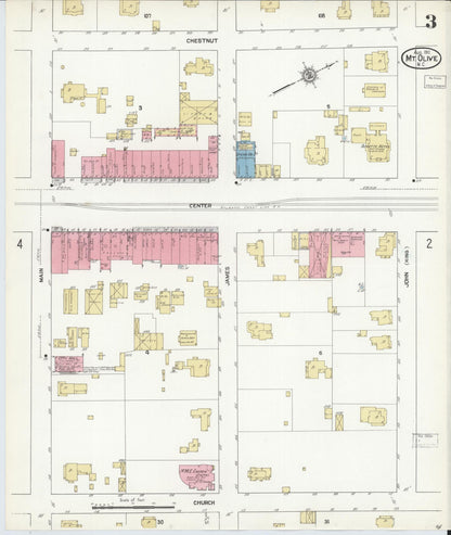 Sanborn Fire Insurance Map from Mount Olive, Wayne County, North Carolina (1912), Sheet #0003 - Historic Sanborn Fire Insurance Map Print, vintage old map wall art, antique decor, genealogy gift, North Carolina North Carolina map