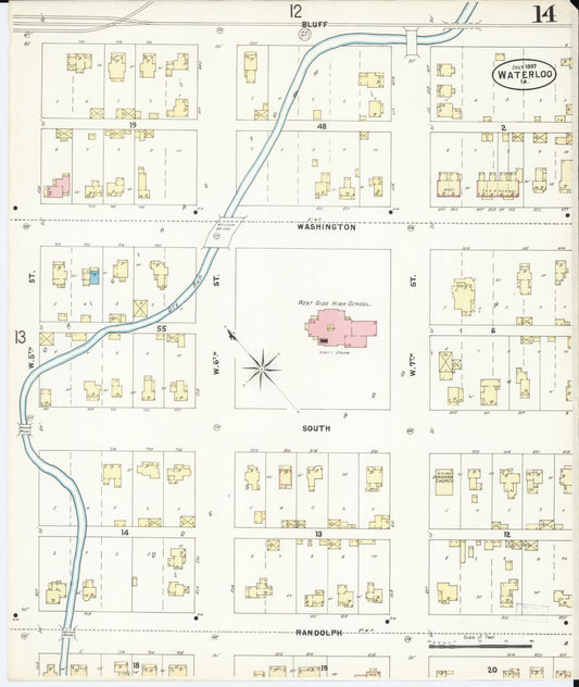 Sanborn Fire Insurance Map from Waterloo, Black Hawk County, Iowa (1897), Sheet #0014 - Historic Sanborn Fire Insurance Map Print, vintage old map wall art