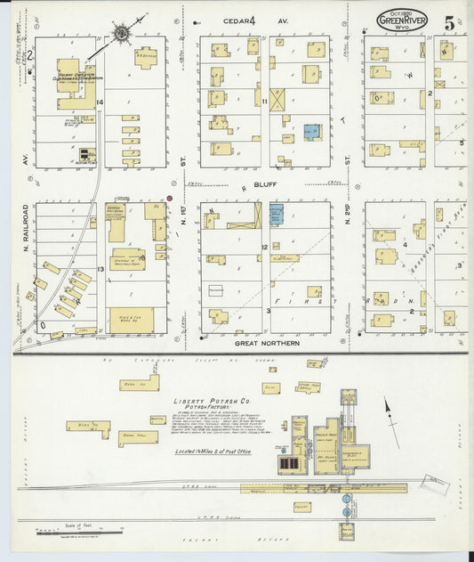 Sanborn Fire Insurance Map from Green River, Sweetwater County, Wyoming (1920), Sheet #0005 - Historic Sanborn Fire Insurance Map Print, vintage old map wall art, antique decor, genealogy gift, Wyoming Wyoming map