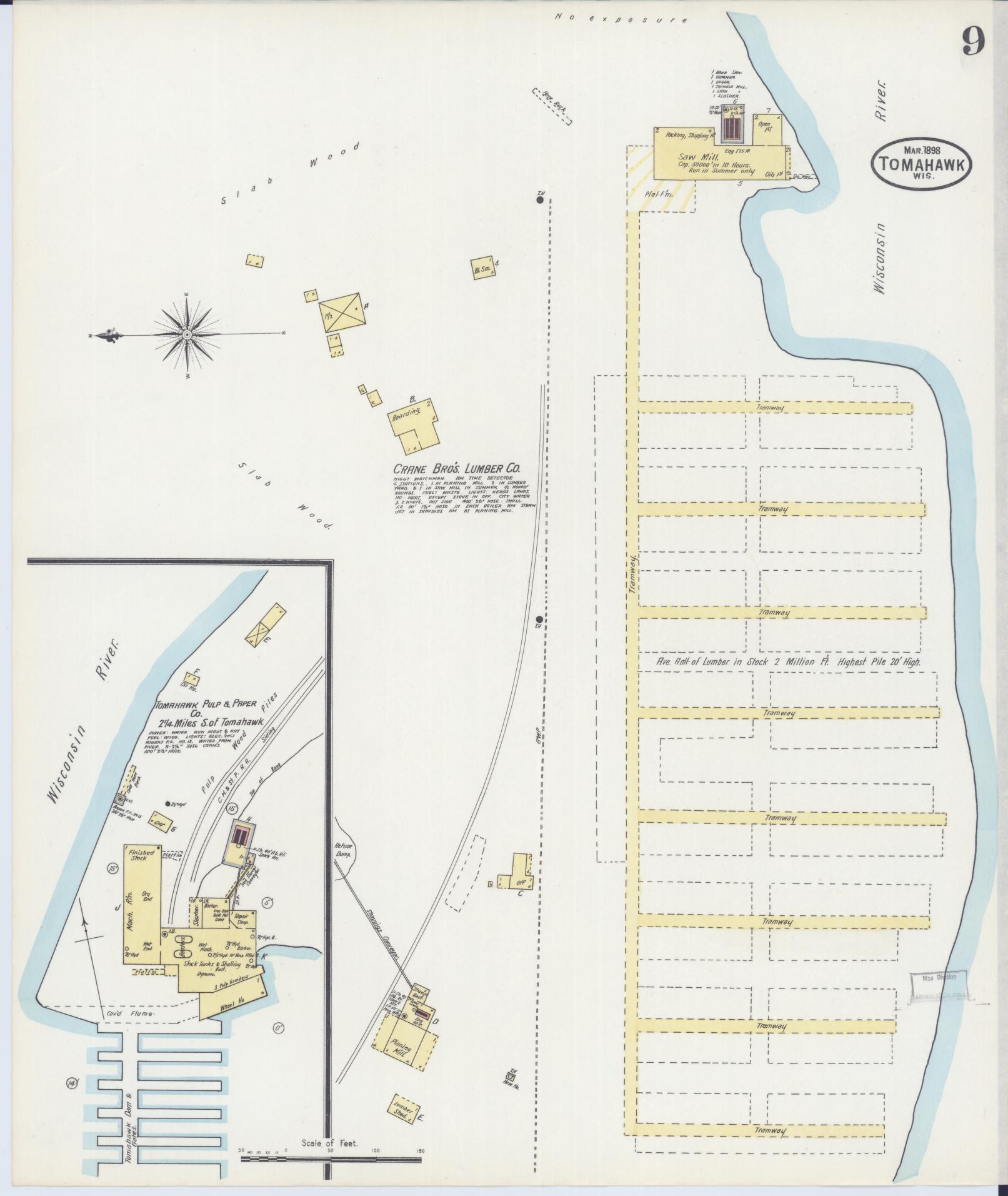 Sanborn Fire Insurance Map from Tomahawk, Lincoln County, Wisconsin (1898), Sheet #0009 - Complete Map Set gallery image, historic Sanborn map, vintage wall art, Wisconsin Wisconsin