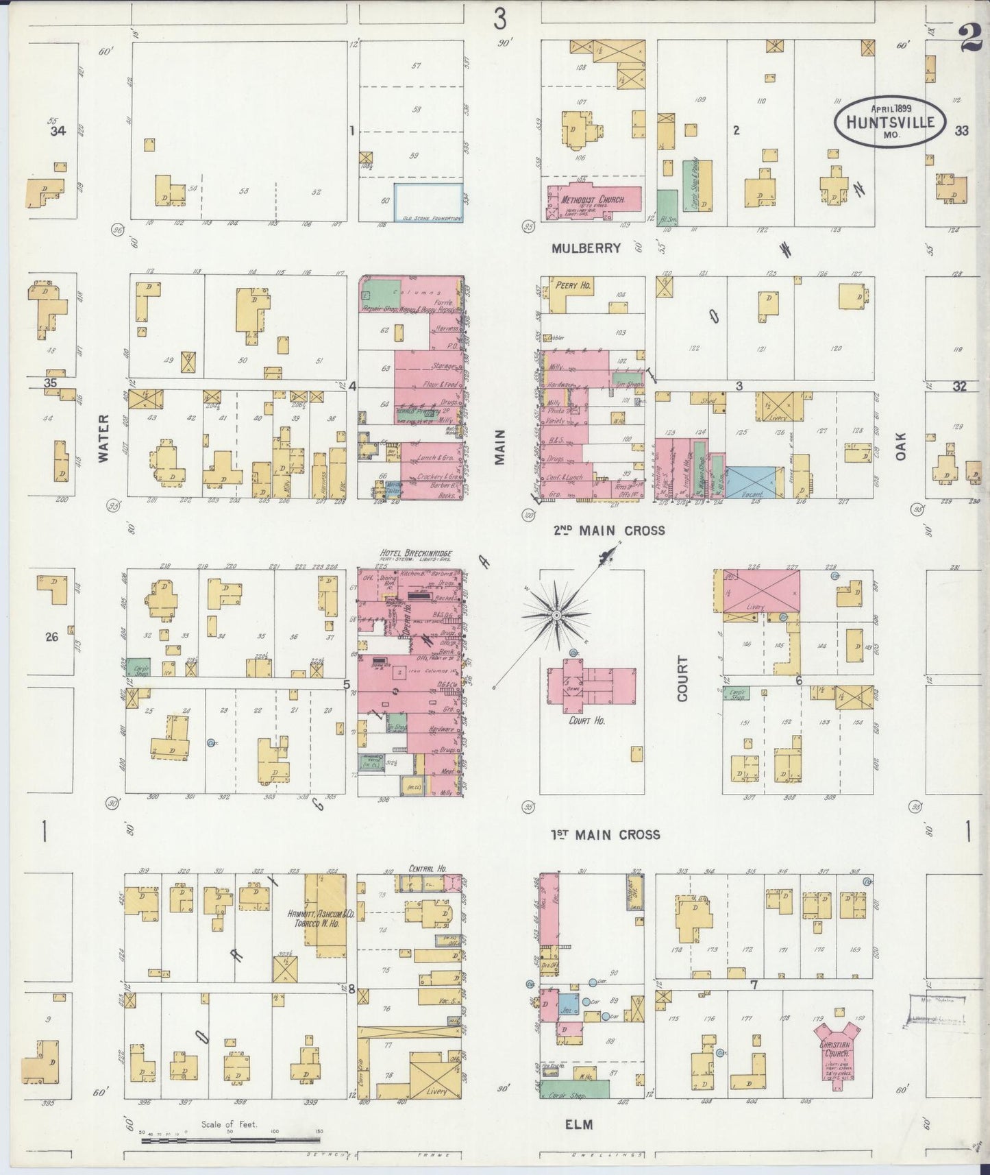 Sanborn Fire Insurance Map from Huntsville, Randolph County, Missouri (1899), Sheet #0002 - Historic Sanborn Fire Insurance Map Print, vintage old map wall art, antique decor, genealogy gift, Missouri Missouri map