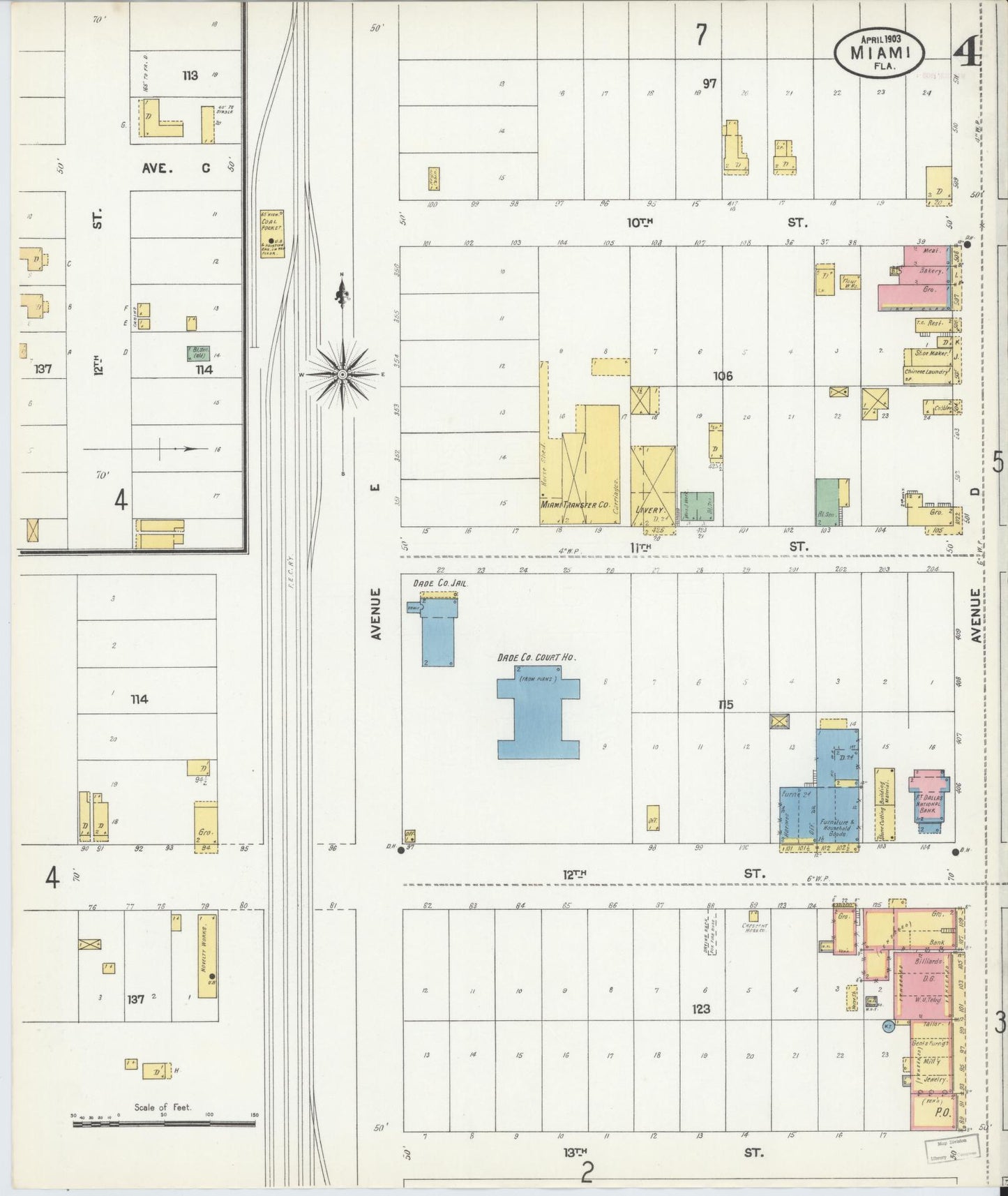 Sanborn Fire Insurance Map from Miami, Dade County, Florida (1903), Sheet #0004 - Complete Map Set gallery image, historic Sanborn map, vintage wall art, Florida Florida