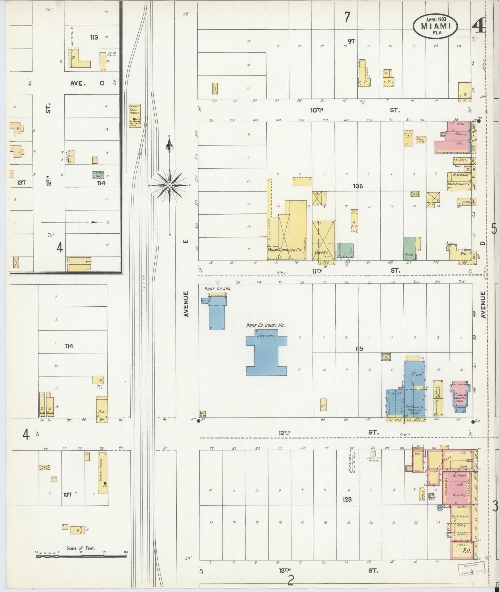 Sanborn Fire Insurance Map from Miami, Dade County, Florida (1903), Sheet #0004 - Complete Map Set gallery image, historic Sanborn map, vintage wall art, Florida Florida