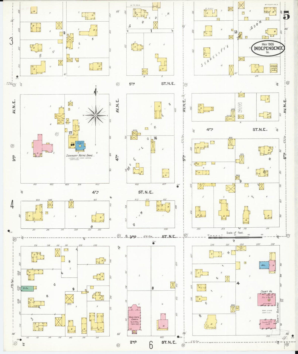 Sanborn Fire Insurance Map from Independence, Buchanan County, Iowa (1905), Sheet #0005 - Historic Sanborn Fire Insurance Map Print