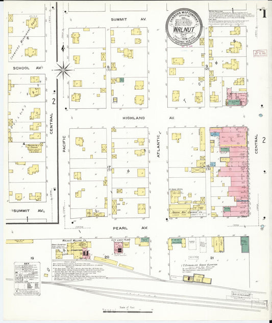 Sanborn Fire Insurance Map from Walnut, Pottawattamie County, Iowa (1909), Sheet #0001 - Historic Sanborn Fire Insurance Map Print, vintage old map wall art