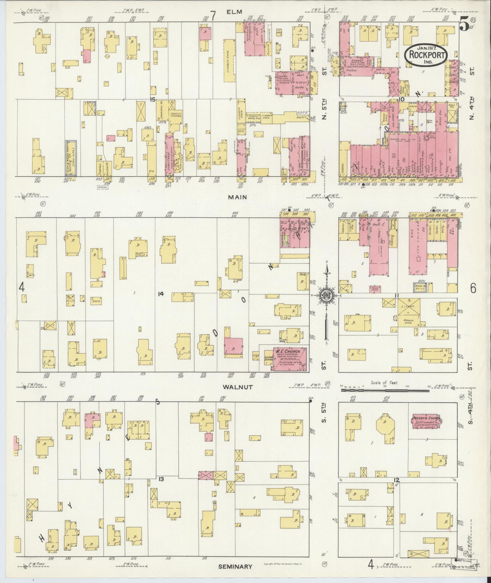 Sanborn Fire Insurance Map from Rockport, Spencer County, Indiana (1917), Sheet #0005 - Complete Map Set gallery image, historic Sanborn map, vintage wall art, Indiana Indiana