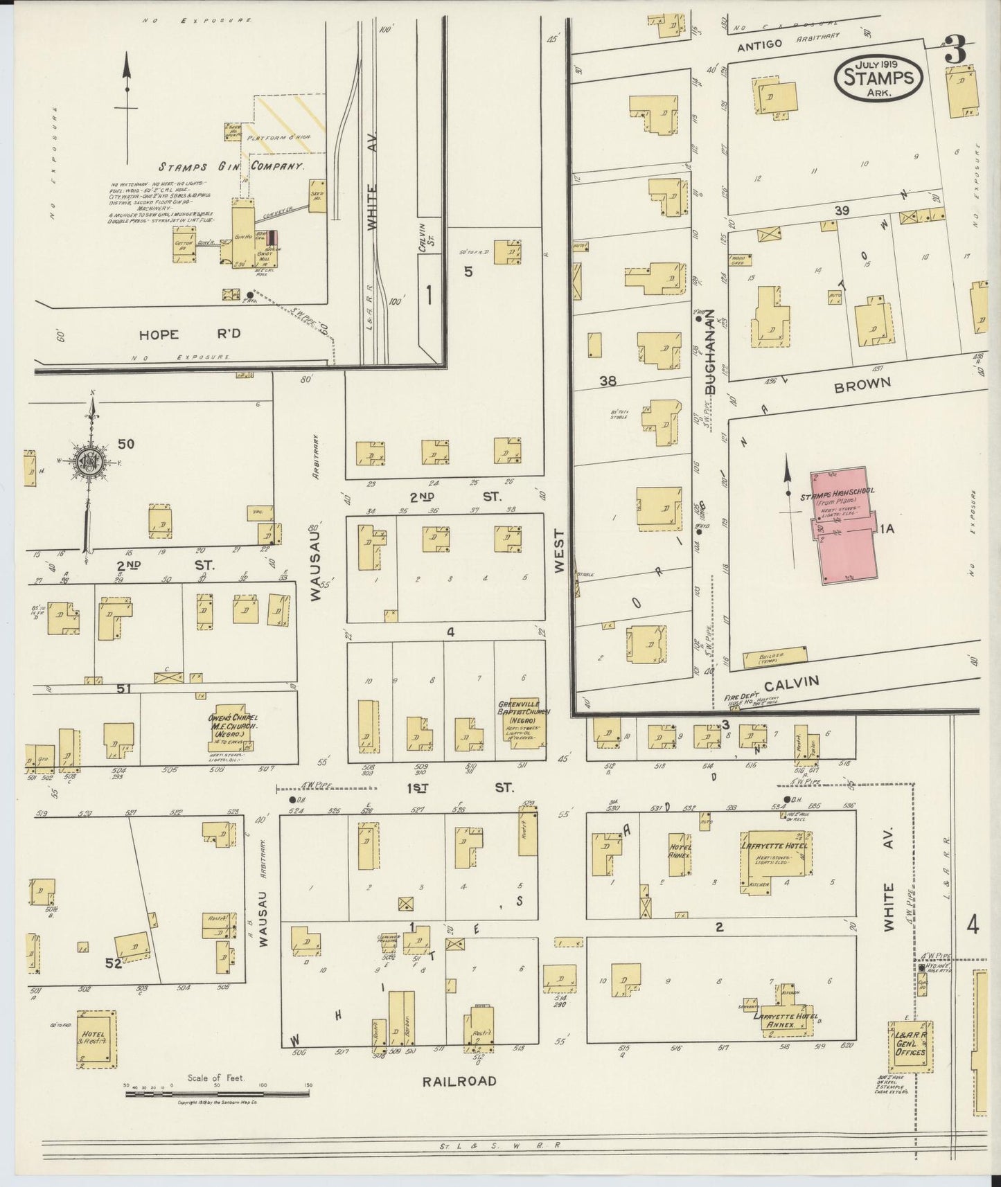 Sanborn Fire Insurance Map from Stamps, Lafayette County, Arkansas (1919), Sheet #0003 - Historic Sanborn Fire Insurance Map Print, vintage old map wall art, antique decor, genealogy gift, Arkansas Arkansas map