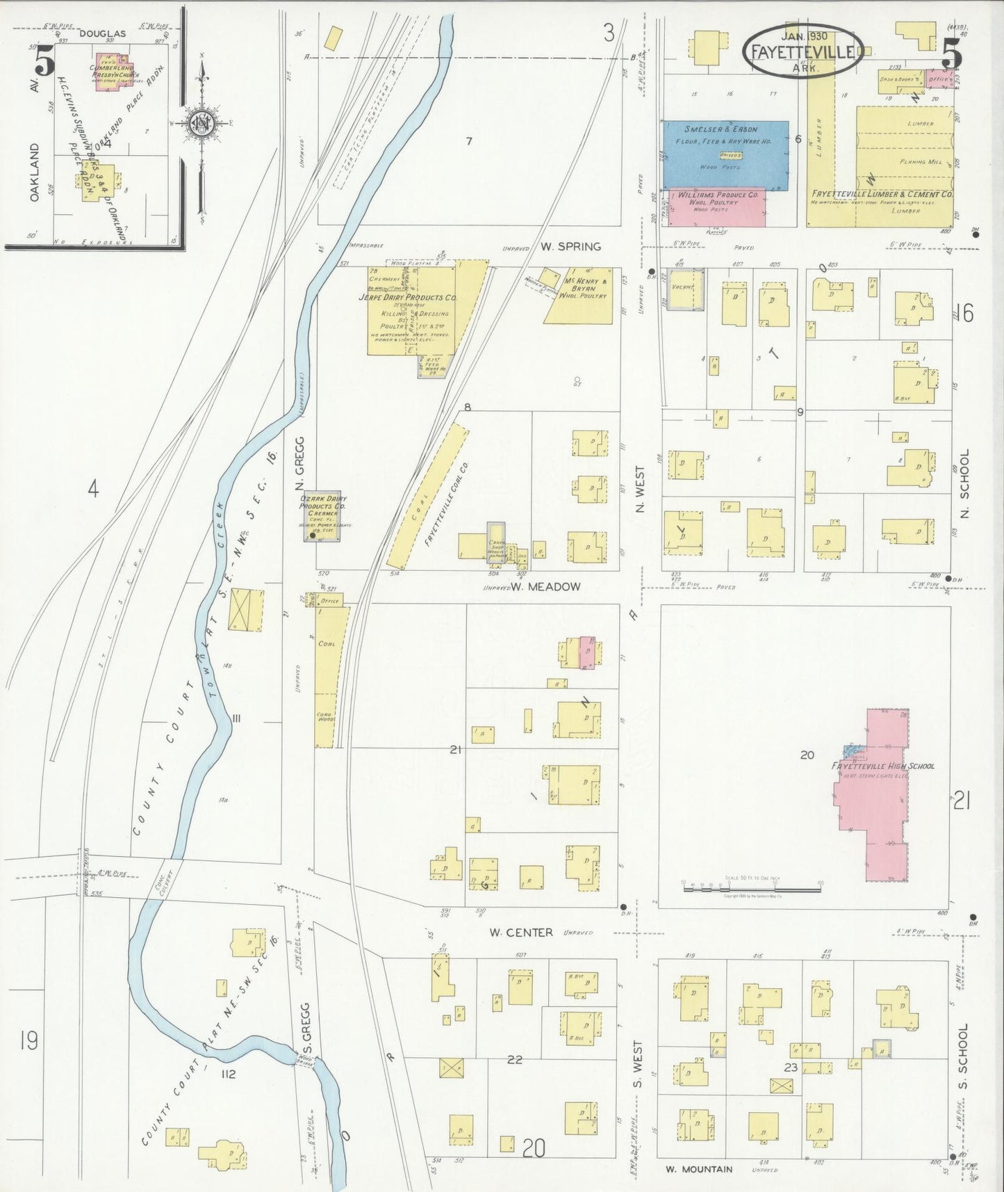 Sanborn Fire Insurance Map from Fayetteville, Washington County, Arkansas (1930), Sheet #0005 - Historic Sanborn Fire Insurance Map Print, vintage old map wall art, antique decor, genealogy gift, Arkansas Arkansas map