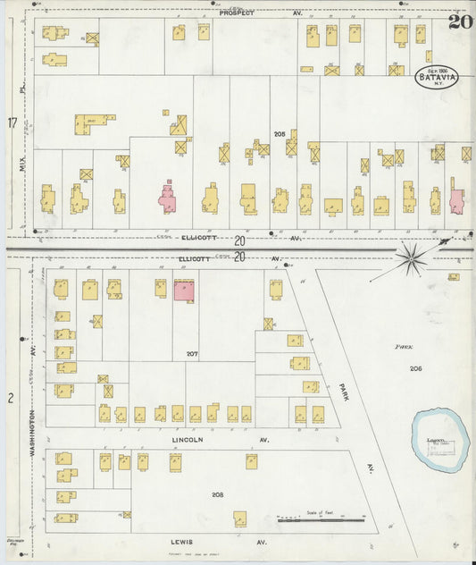 Sanborn Fire Insurance Map from Batavia, Genesee County, New York (1906), Sheet #0020 - Historic Sanborn Fire Insurance Map Print, vintage old map wall art, antique decor, genealogy gift, New York New York map