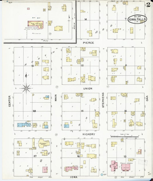 Sanborn Fire Insurance Map from Iowa Falls, Hardin County, Iowa (1892), Sheet #0002 - Historic Sanborn Fire Insurance Map Print, vintage old map wall art