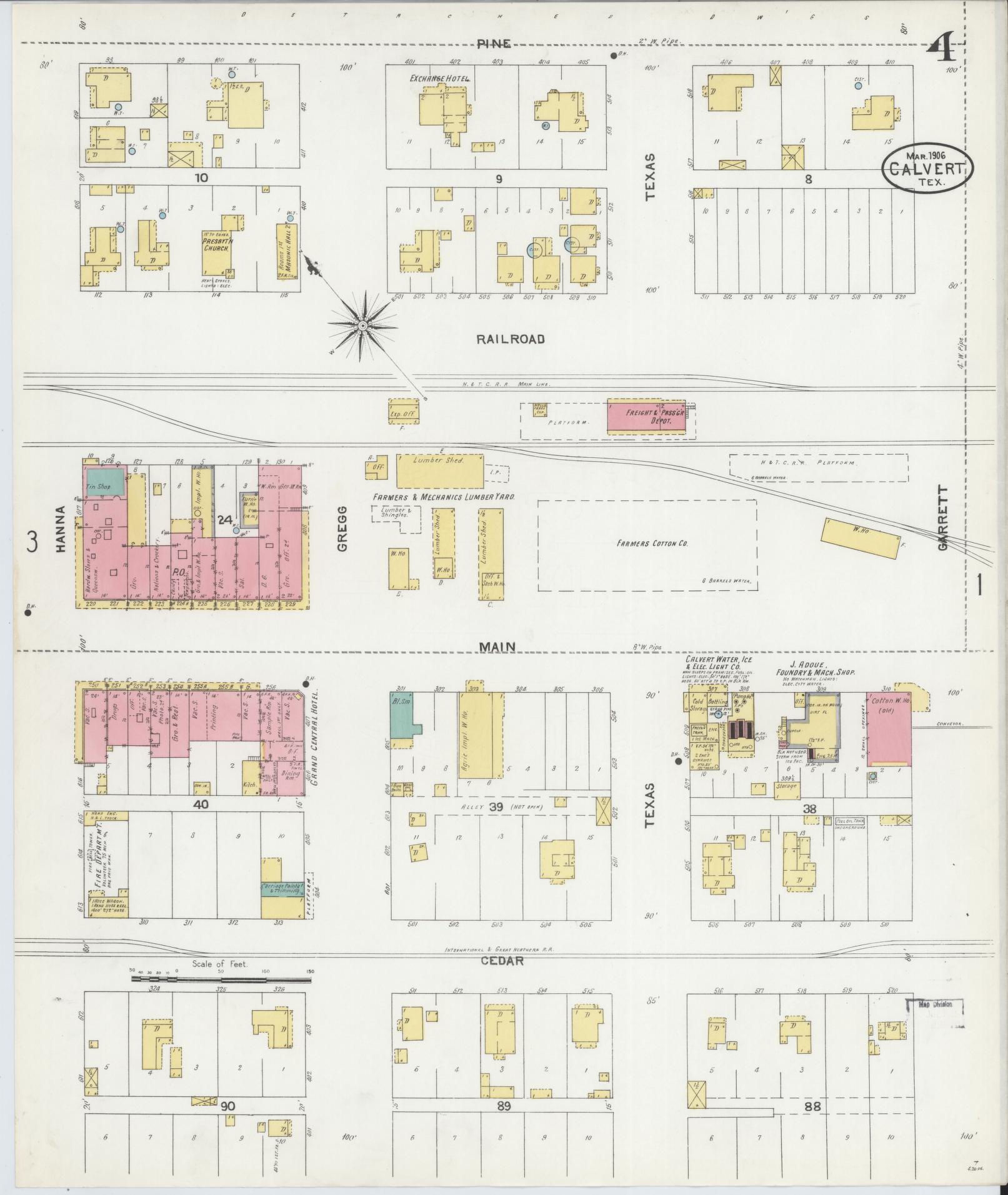 Sanborn Fire Insurance Map from Calvert, Robertson County, Texas (1906), Sheet #0004 - Complete Map Set gallery image, historic Sanborn map, vintage wall art, Texas Texas