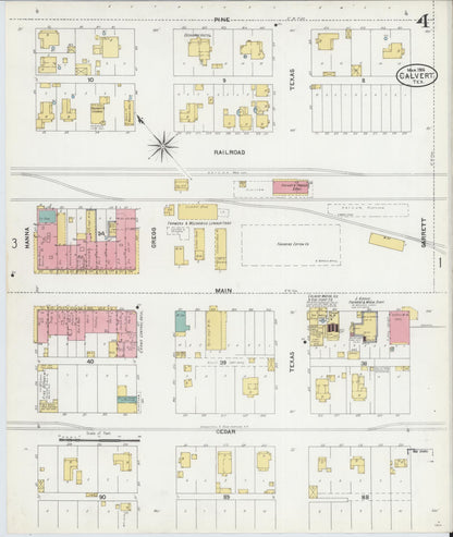 Sanborn Fire Insurance Map from Calvert, Robertson County, Texas (1906), Sheet #0004 - Complete Map Set gallery image, historic Sanborn map, vintage wall art, Texas Texas