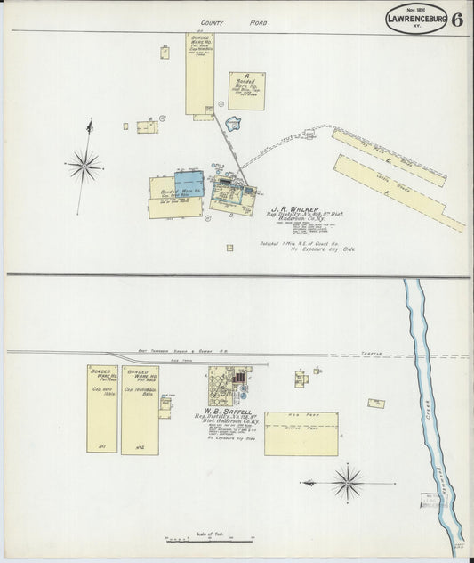 Sanborn Fire Insurance Map from Lawrenceburg, Anderson County, Kentucky (1891), Sheet #0006 - Historic Sanborn Fire Insurance Map Print, vintage old map wall art, antique decor, genealogy gift, Kentucky Kentucky map