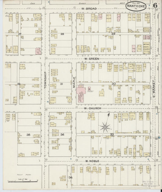 Sanborn Fire Insurance Map from Nanticoke, Luzerne County, Pennsylvania (1888), Sheet #0006 - Historic Sanborn Fire Insurance Map Print, vintage old map wall art, antique decor, genealogy gift, Pennsylvania Pennsylvania map