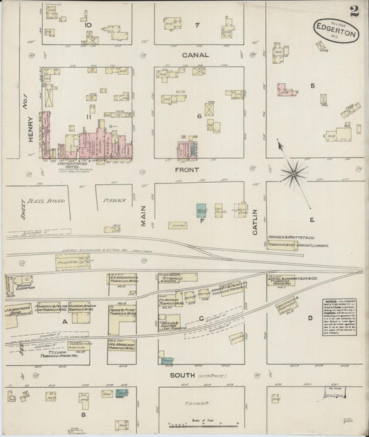 Sanborn Fire Insurance Map from Edgerton, Rock County, Wisconsin (1884), Sheet #0002 - Historic Sanborn Fire Insurance Map Print, vintage old map wall art, antique decor, genealogy gift, Wisconsin Wisconsin map