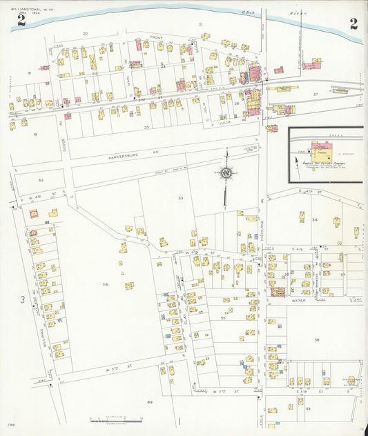 Sanborn Fire Insurance Map from Williamstown, Wood County, West Virginia (1934), Sheet #0002 - Historic Sanborn Fire Insurance Map Print, vintage old map wall art, antique decor, genealogy gift, West Virginia West Virginia map