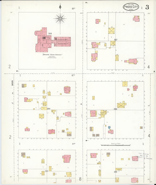 Sanborn Fire Insurance Map from Provo, Utah County, Utah (1900), Sheet #0003 - Historic Sanborn Fire Insurance Map Print, vintage old map wall art, antique decor, genealogy gift, Provo Utah map