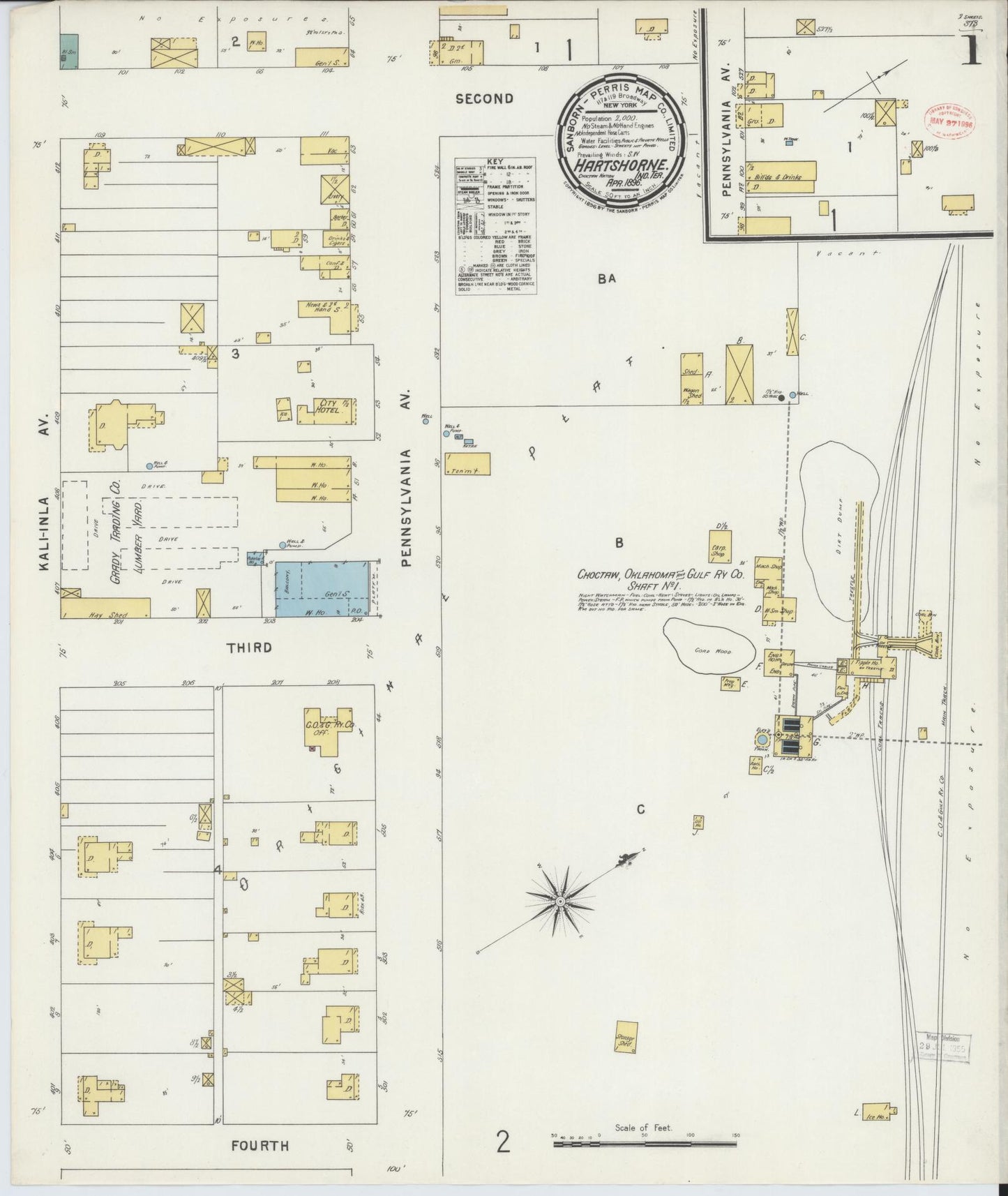 Sanborn Fire Insurance Map from Hartshorne, Pittsburg County, Oklahoma (1896), Sheet #0001 - Complete Map Set gallery image, historic Sanborn map, vintage wall art, Oklahoma Oklahoma