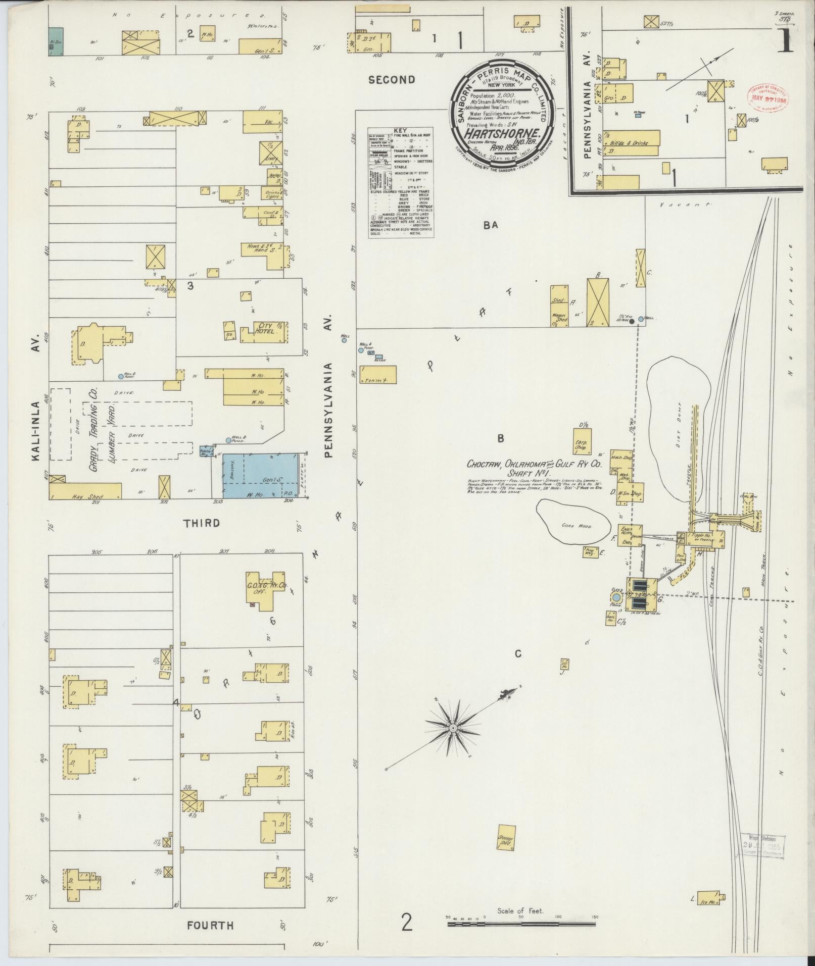 Sanborn Fire Insurance Map from Hartshorne, Pittsburg County, Oklahoma (1896), Sheet #0001 - Complete Map Set gallery image, historic Sanborn map, vintage wall art, Oklahoma Oklahoma