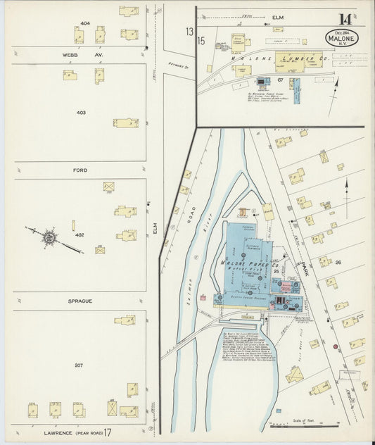 Sanborn Fire Insurance Map from Malone, Franklin County, New York (1914), Sheet #0014 - Historic Sanborn Fire Insurance Map Print, vintage old map wall art, antique decor, genealogy gift, New York New York map