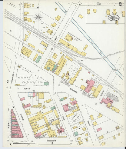 Sanborn Fire Insurance Map from Hillsdale, Hillsdale County, Michigan (1900), Sheet #0002 - Complete Map Set gallery image, historic Sanborn map, vintage wall art, Michigan Michigan