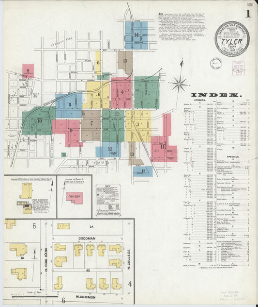 Sanborn Fire Insurance Map from Tyler, Smith County, Texas (1902), Sheet #0001 - Complete Map Set gallery image, historic Sanborn map, vintage wall art, Texas Texas