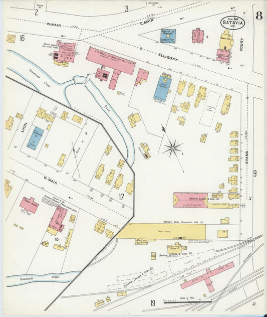 Sanborn Fire Insurance Map from Batavia, Genesee County, New York (1906), Sheet #0008 - Historic Sanborn Fire Insurance Map Print, vintage old map wall art, antique decor, genealogy gift, New York New York map