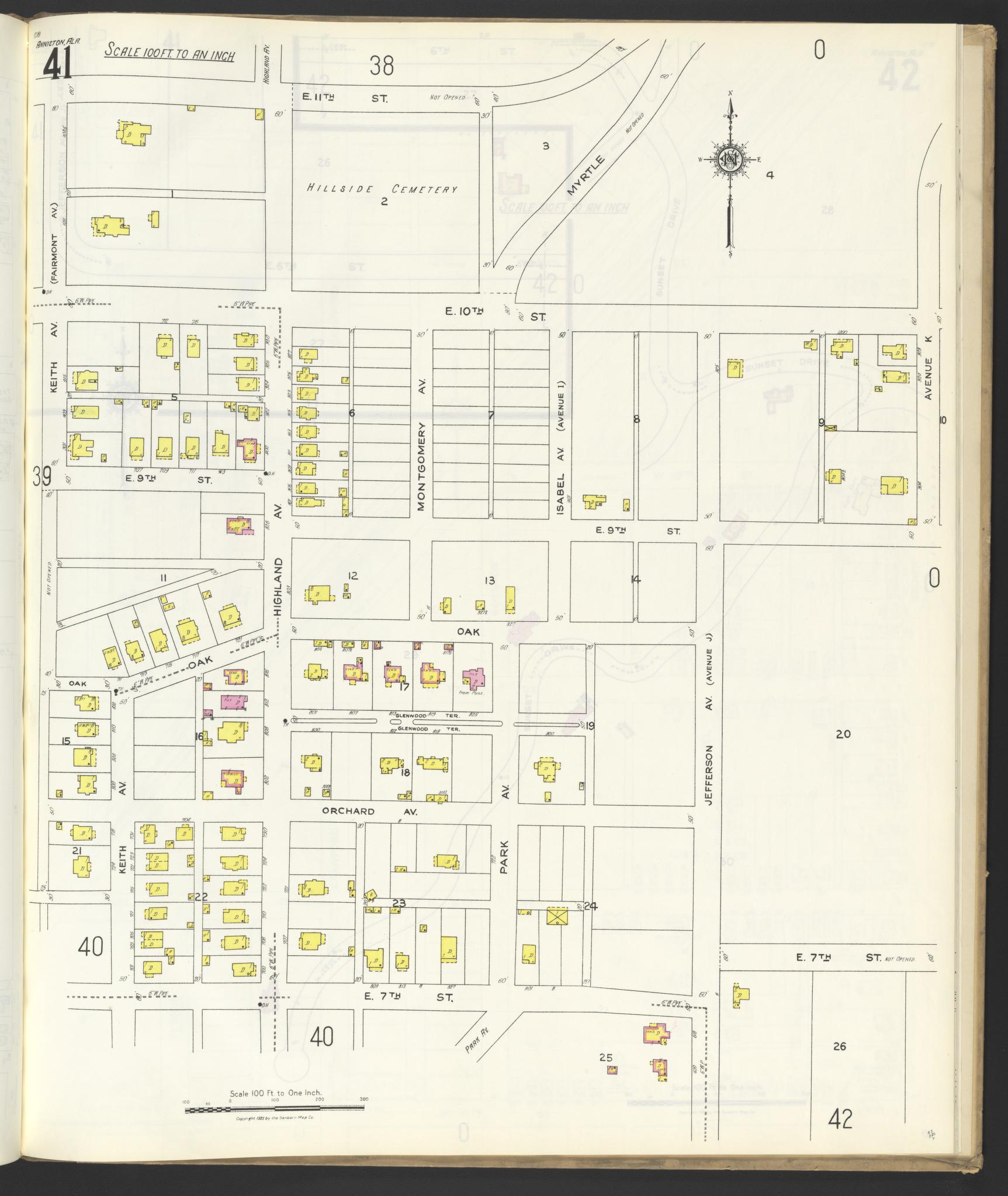 Sanborn Fire Insurance Map from Anniston, Calhoun County, Alabama (1925), Sheet #0041 - Historic Sanborn Fire Insurance Map Print, vintage old map wall art, antique decor, genealogy gift, Alabama Alabama map