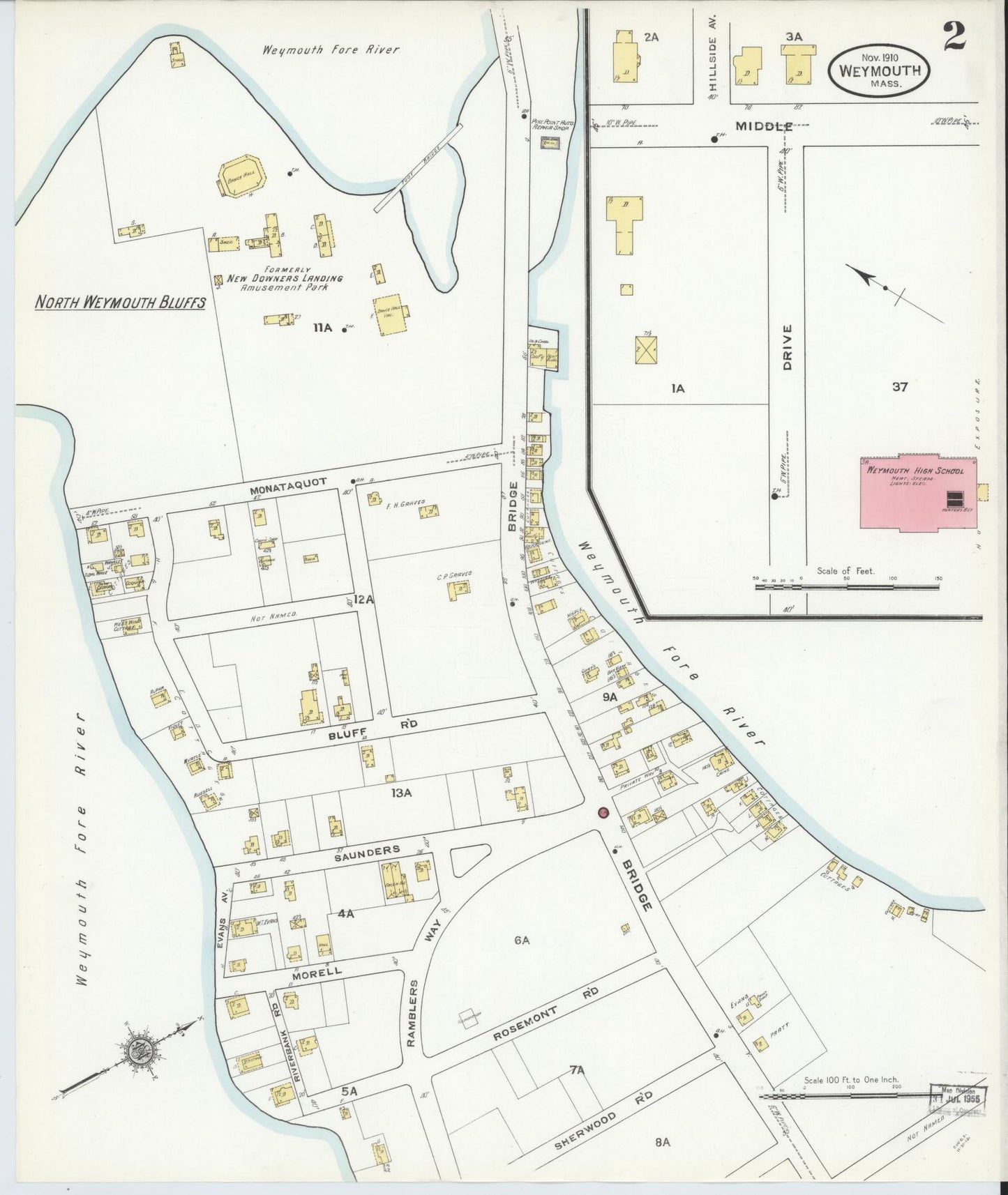 Sanborn Fire Insurance Map from Weymouth, Norfolk County, Massachusetts (1910), Sheet #0002 - Complete Map Set gallery image, historic Sanborn map, vintage wall art, Massachusetts Massachusetts