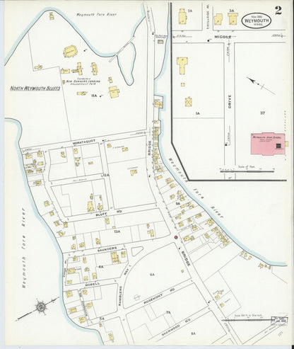 Sanborn Fire Insurance Map from Weymouth, Norfolk County, Massachusetts (1910), Sheet #0002 - Complete Map Set gallery image, historic Sanborn map, vintage wall art, Massachusetts Massachusetts
