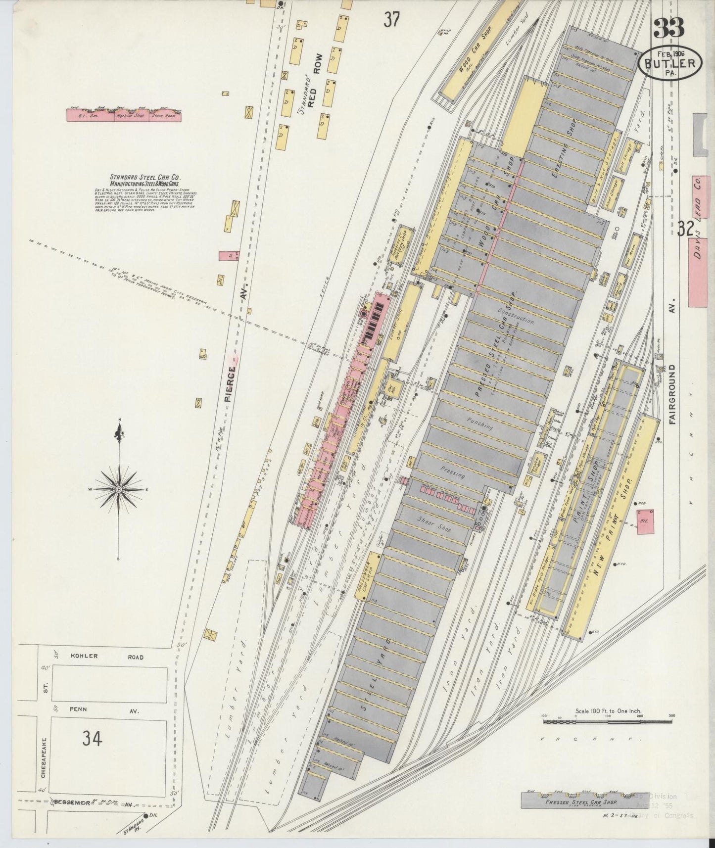 Sanborn Fire Insurance Map from Butler, Butler County, Pennsylvania (1906), Sheet #0033 - Historic Sanborn Fire Insurance Map Print, vintage old map wall art, antique decor, genealogy gift, Pennsylvania Pennsylvania map