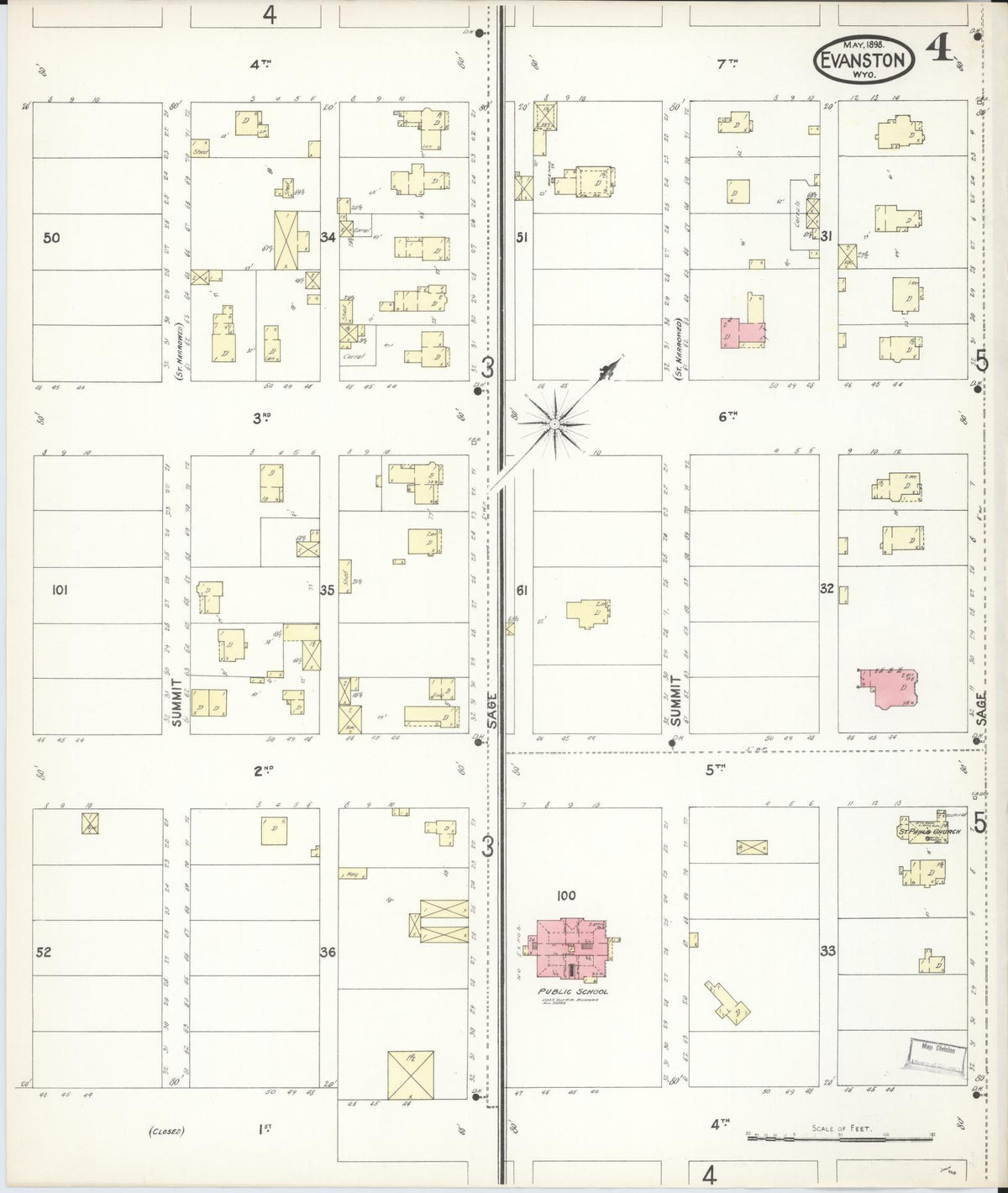 Sanborn Fire Insurance Map from Evanston, Uinta County, Wyoming (1898), Sheet #0004 - Complete Map Set gallery image, historic Sanborn map, vintage wall art, Wyoming Wyoming