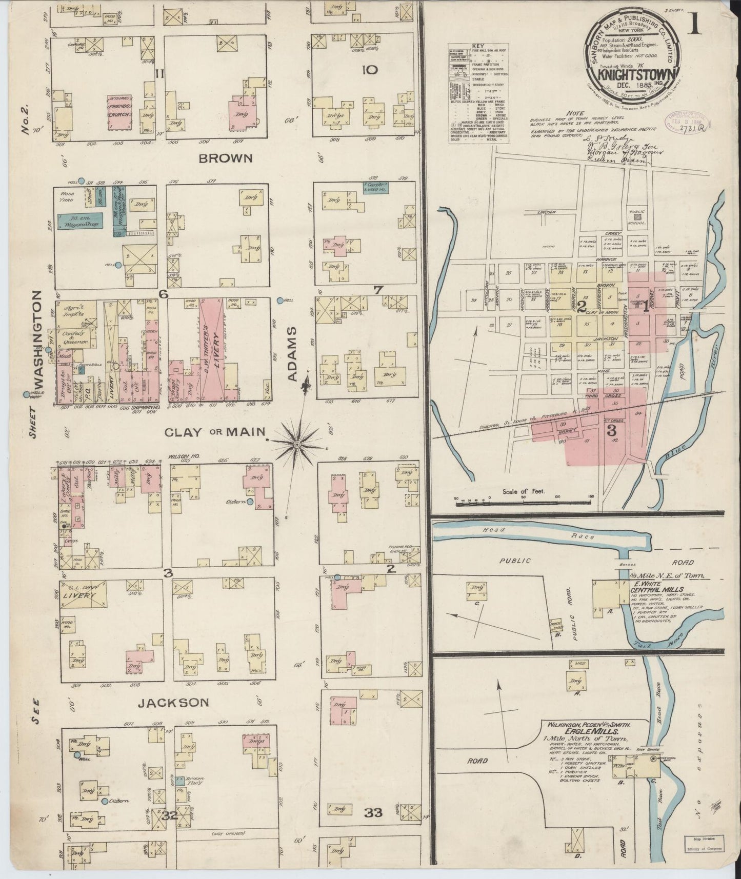Sanborn Fire Insurance Map from Knightstown, Henry County, Indiana (1885), Sheet #0001 - Complete Map Set gallery image, historic Sanborn map, vintage wall art, Indiana Indiana