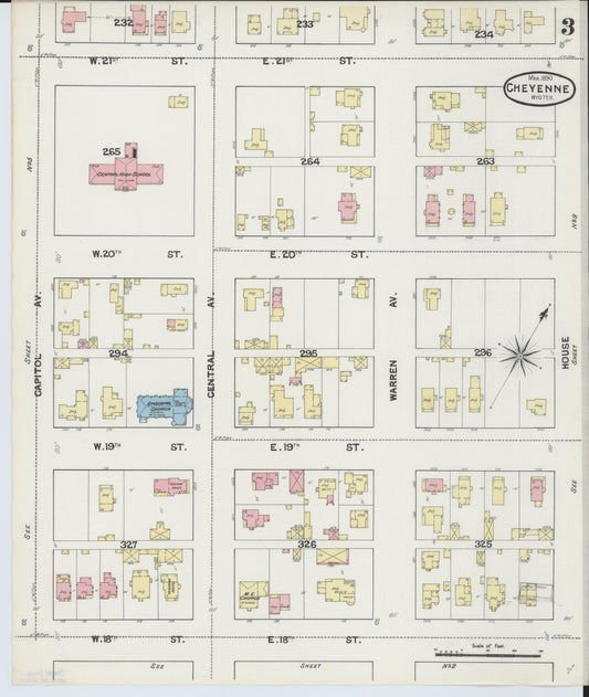 Sanborn Fire Insurance Map from Cheyenne, Laramie County, Wyoming (1890), Sheet #0003 - Historic Sanborn Fire Insurance Map Print, vintage old map wall art, antique decor, genealogy gift, Wyoming Wyoming map