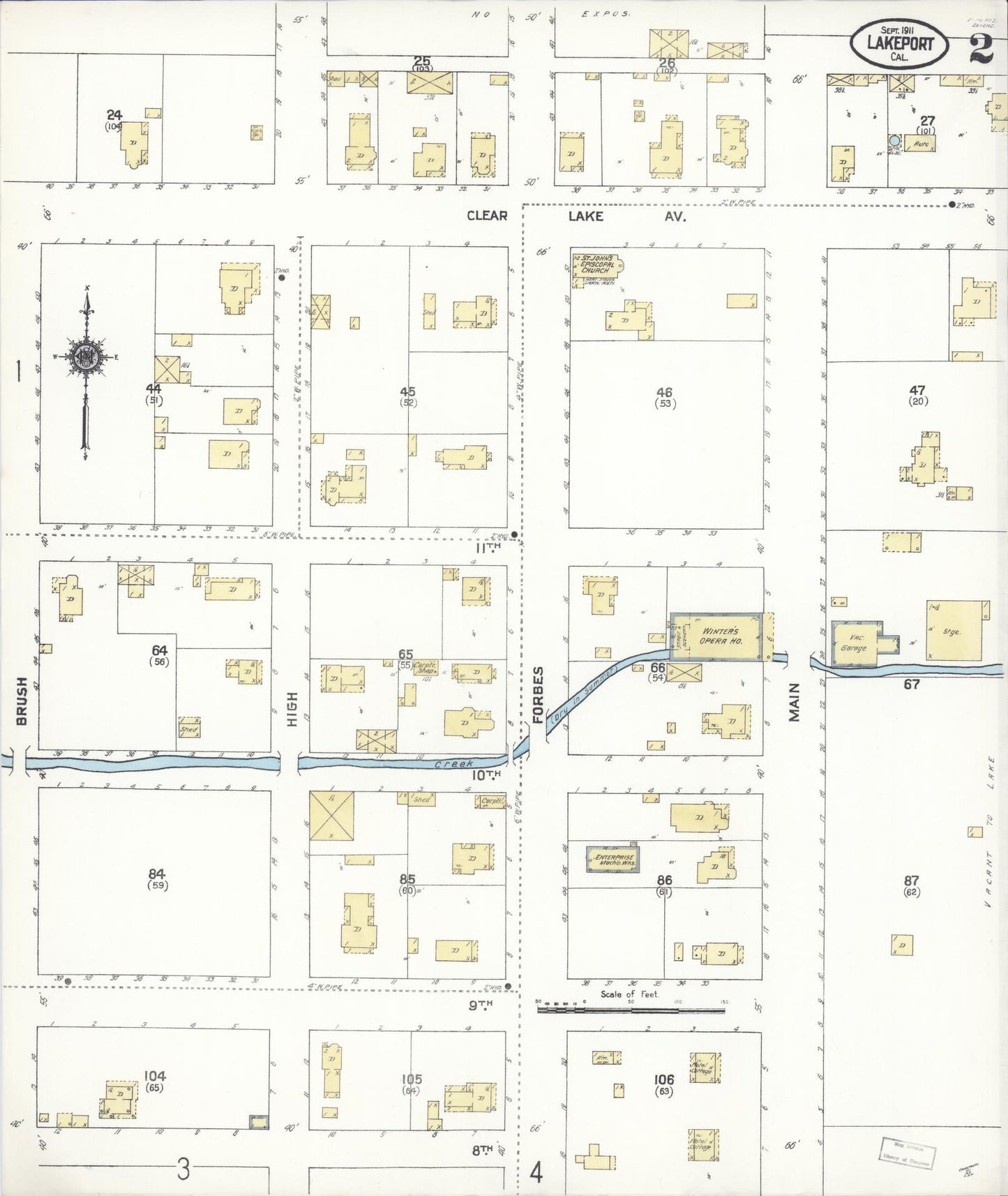Sanborn Fire Insurance Map from Lakeport, Lake County, California (1911), Sheet #0002 - Historic Sanborn Fire Insurance Map Print, vintage old map wall art, antique decor, genealogy gift, California California map