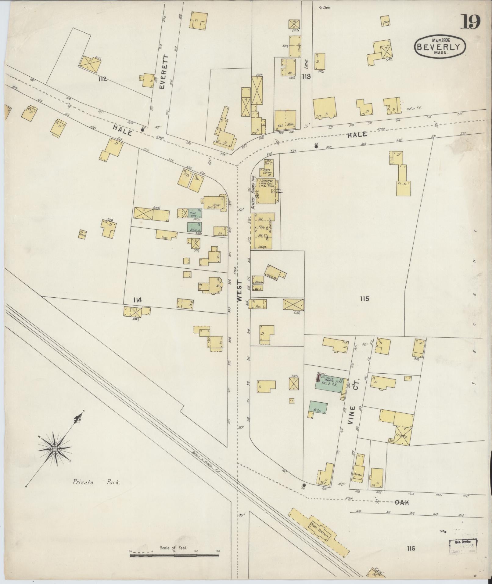 Sanborn Fire Insurance Map from Beverly, Essex County, Massachusetts (1896), Sheet #0019 - Complete Map Set gallery image, historic Sanborn map, vintage wall art, Massachusetts Massachusetts