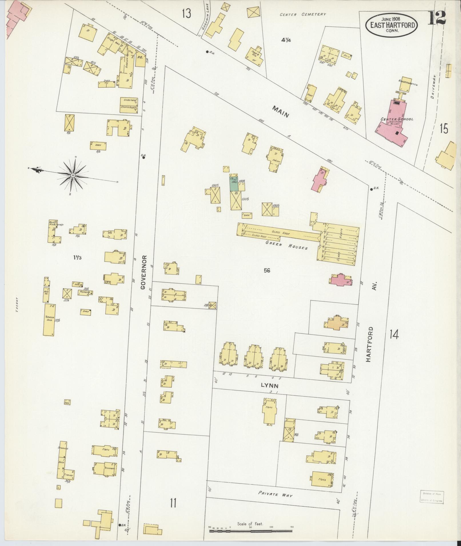 Sanborn Fire Insurance Map from East Hartford, Hartford County, Connecticut (1908), Sheet #0012 - Complete Map Set gallery image, historic Sanborn map, vintage wall art, Connecticut Connecticut