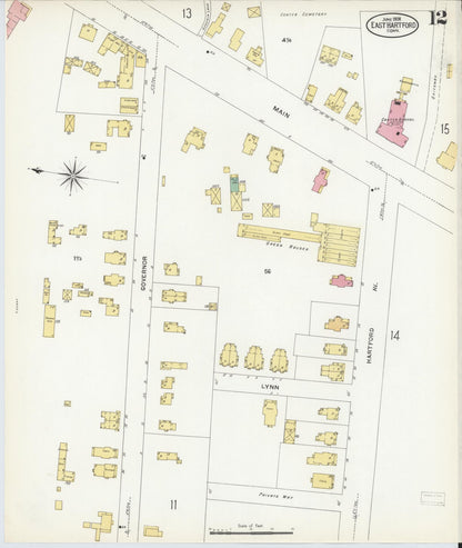 Sanborn Fire Insurance Map from East Hartford, Hartford County, Connecticut (1908), Sheet #0012 - Complete Map Set gallery image, historic Sanborn map, vintage wall art, Connecticut Connecticut