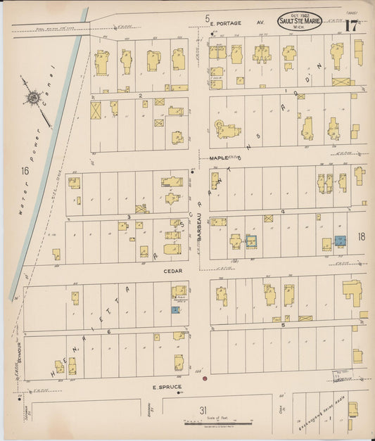 Sanborn Fire Insurance Map from Sault Sainte Marie, Chippewa County, Michigan (1922), Sheet #0017 - Historic Sanborn Fire Insurance Map Print, vintage old map wall art, antique decor, genealogy gift, Michigan Michigan map