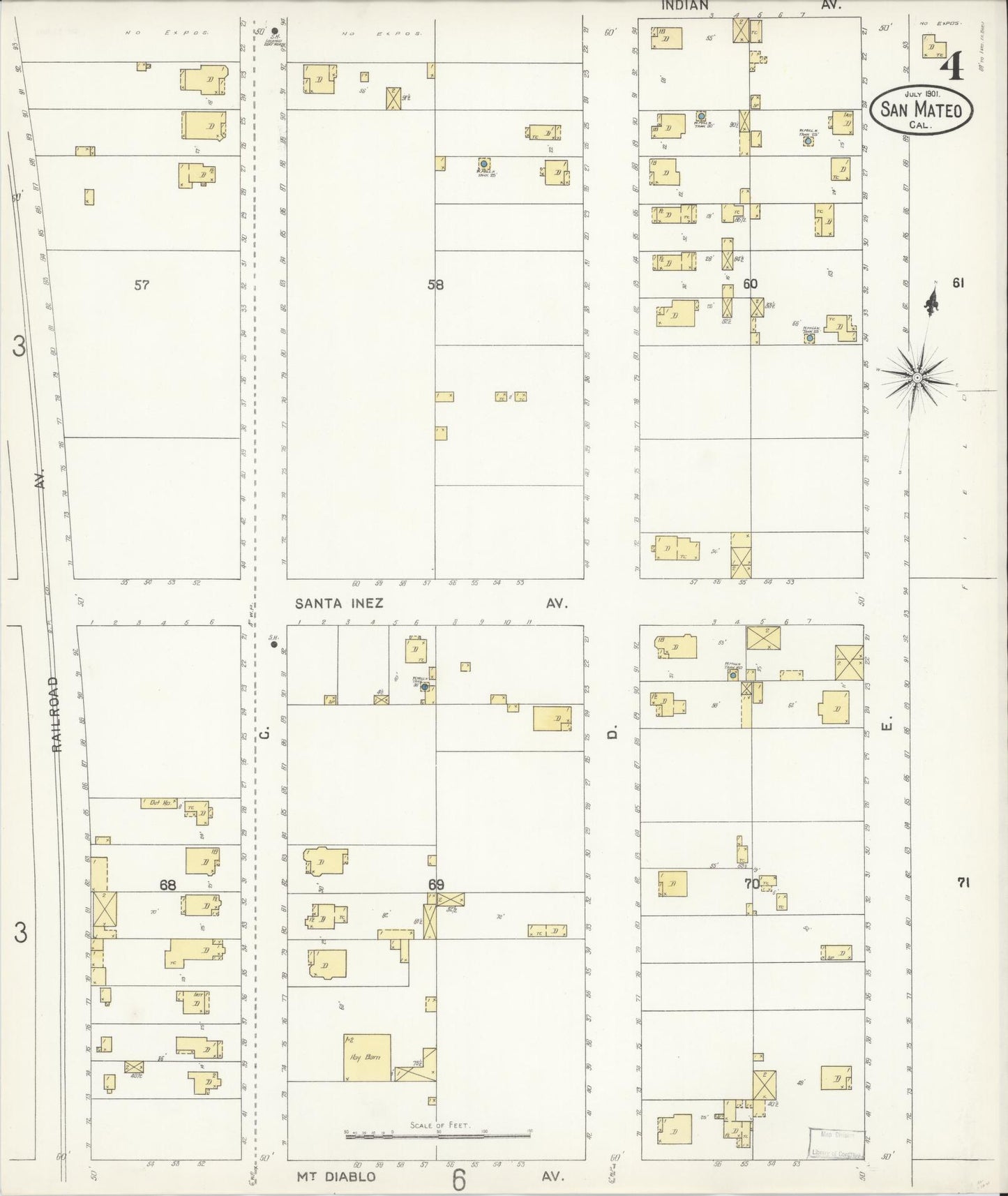 Sanborn Fire Insurance Map from San Mateo, San Mateo County, California (1901), Sheet #0004 - Complete Map Set gallery image, historic Sanborn map, vintage wall art, California California
