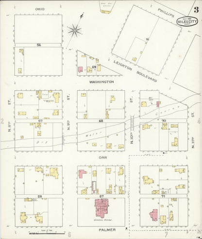 Sanborn Fire Insurance Map from Miles City, Custer County, Montana (1893), Sheet #0003 - Complete Map Set gallery image, historic Sanborn map, vintage wall art, Montana Montana